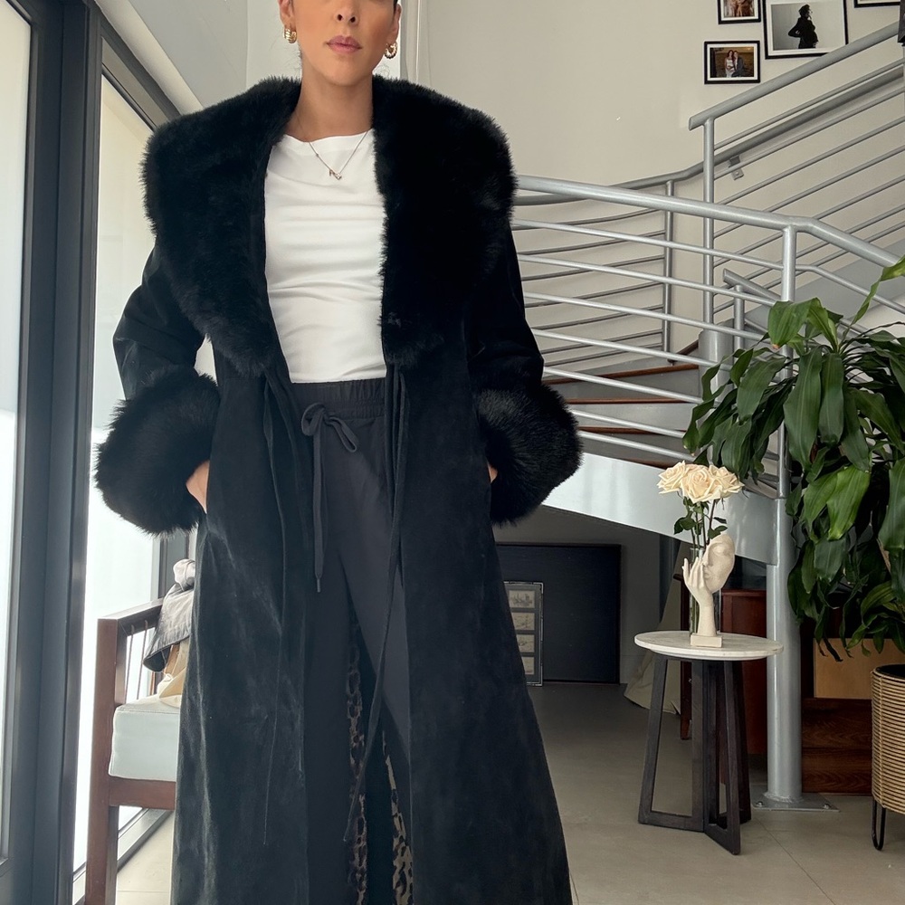 Vintage black suede penny lane coat